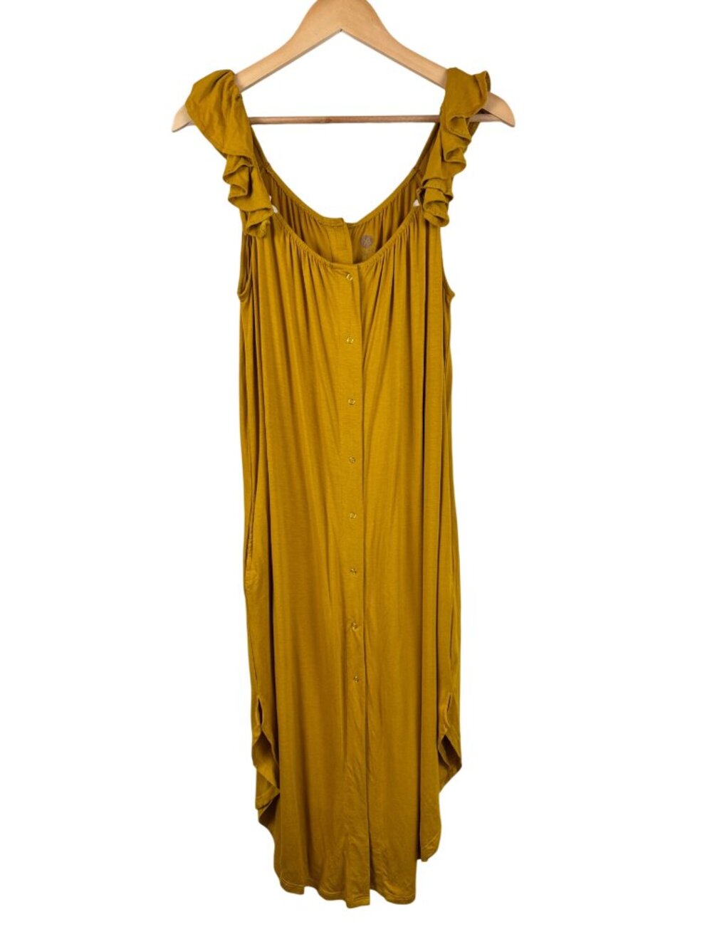 Kindred Bravely Ruffled Yellow Sleeveless Snap Front Nursing Dress Size Medium